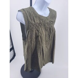 LOFT Womens Large Green Sleeveless Blouse V Neck‎ Pleated Lightweight Top